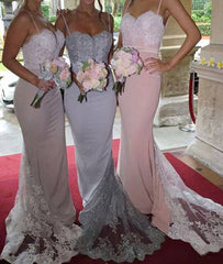 Sweetheart lace strapless mermaid long prom dress, lace bridesmaid dress - RongMoon