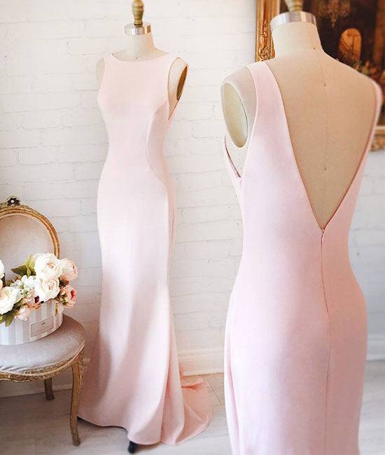 Simple pink mermaid long prom dress, pink formal dress for teens - RongMoon