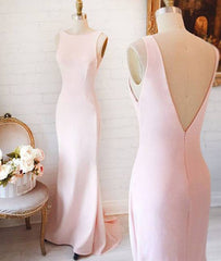 Simple pink mermaid long prom dress, pink formal dress for teens - RongMoon