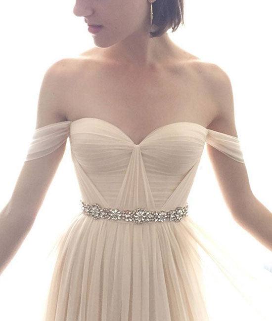 Simple champagne chiffon long prom dress, bridesmaid dress - RongMoon
