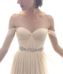 Simple champagne chiffon long prom dress, bridesmaid dress - RongMoon