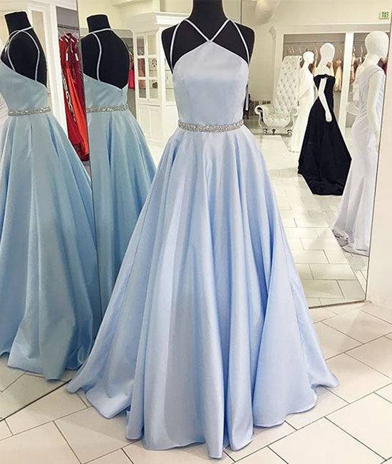 Cute Blue long prom dress, blue long formal dress - RongMoon