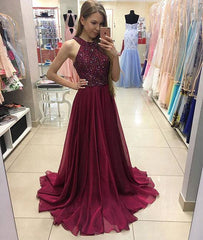 burgundy chiffon long prom dress, burgundy evening dress - RongMoon