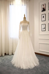 Simple white tulle long prom dress white tulle bridesmaid dress - RongMoon