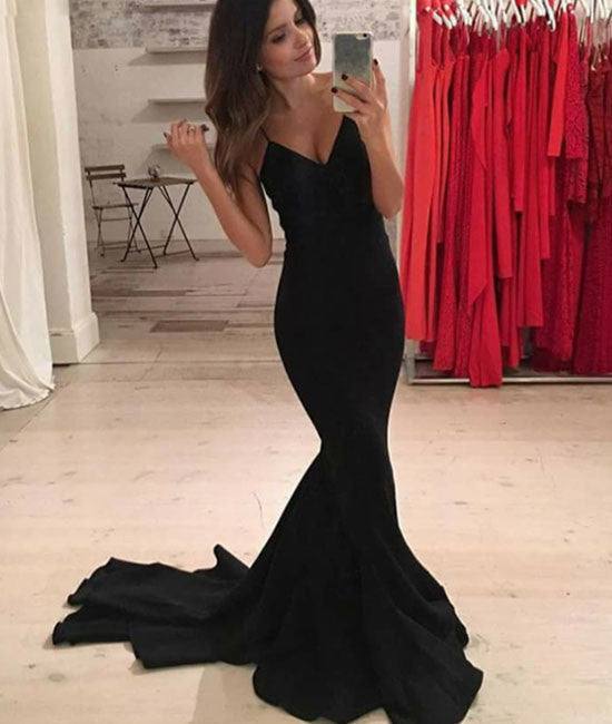 Simple black mermaid long prom dress, black evening dress - RongMoon