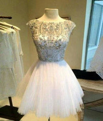 White Sequin Rhinestone Short Prom Dresses, Cute Homecoming Dress - RongMoon