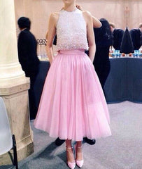 Pink two pieces sequin prom dress, pink formal dress - RongMoon