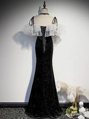Black mermaid long prom dress, black evening dress - RongMoon