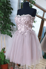 Cute sweetheart tulle lace beads short prom dress, homecoming dress - RongMoon