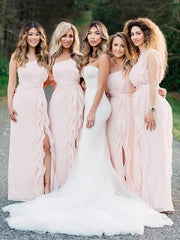 2020 Popular One Shoulder Long Bridesmaid Dresses, High Side Slit Bridesmaid Dresses - RongMoon