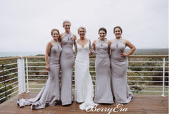 Halter Long Mermaid Grey Bridesmaid Dresses - RongMoon