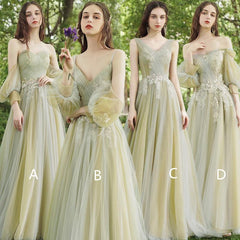 Mismatched Tulle Lace Appliques Bridesmaid Dresses, A-line Bridesmaid Dresses, Popular Bridesmaid Dresses, 2021 Bridesmaid Dresses - RongMoon