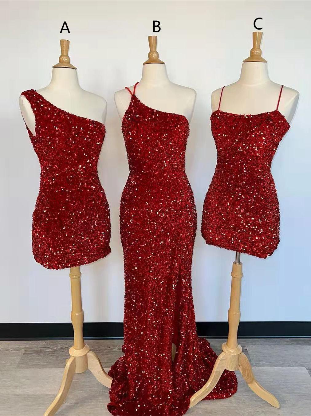 Mismatched Red Sequin Prom Dresses, Bridesmaid Dresses, Mermaid Prom Dresses, 2022 Prom Dresses, Shiny Prom Dresses, RC023 - RongMoon