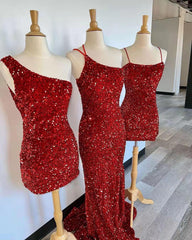 Mismatched Red Sequin Prom Dresses, Bridesmaid Dresses, Mermaid Prom Dresses, 2022 Prom Dresses, Shiny Prom Dresses, RC023 - RongMoon
