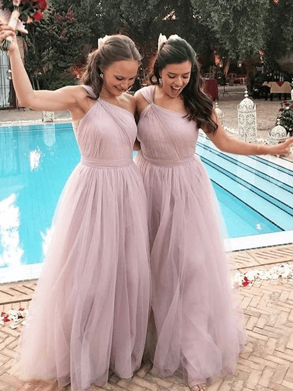 One Shoulder Tulle Bridesmaid Dresses, 2022 Popular Wedding Guest Dresses, A-line Bridesmaid Dresses - RongMoon