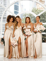 Straps Open Back Bridesmaid Dresses, V-neck Simple Bridal Party Dresses, A-line Bridesmaid Dresses - RongMoon