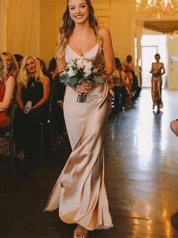 Spaghetti Straps Newest Bridesmaid Dresses, Simple Long Prom Dresses, Wedding Guest Dresses - RongMoon
