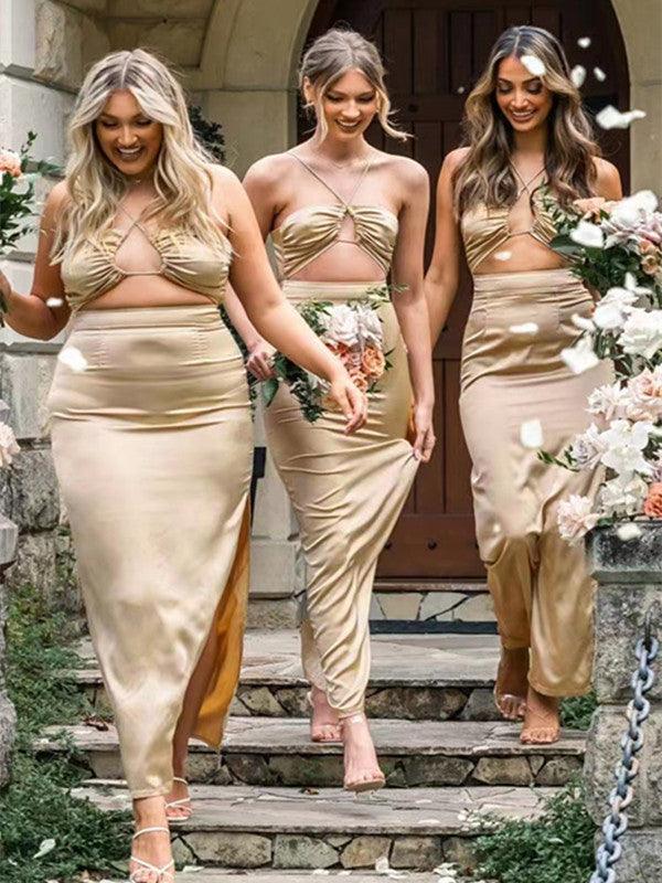 Side Slit Sexy Long Bridesmaid Dresses, Open Back Mermaid Wedding Guest Dresses, Newest Bridal Party Dresses - RongMoon