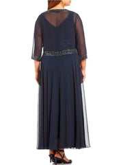 A-Line Mother of the Bride Dress Wrap Included V Neck Ankle Length Chiffon 3/4 Length Sleeve with Beading - RongMoon