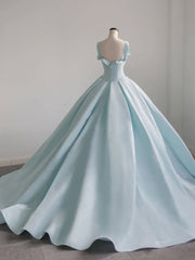 Blue satin long prom dress, blue sweet 16 dress - RongMoon