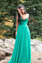 Simple green chiffon long prom dress green formal dress - RongMoon
