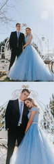 Blue tulle two pieces long prom dress blue formal dress - RongMoon