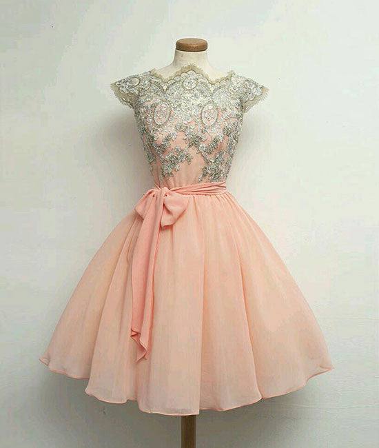Custom Made Pink Lace Short Prom Dress, Homecoming Dress - RongMoon
