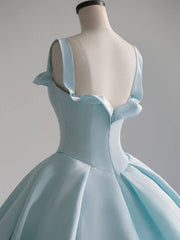 Blue satin long prom dress, blue sweet 16 dress - RongMoon