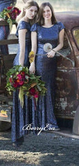 Cap Sleeves Sequins Bridesmaid Dresses, Mermaid Bridesmaid Dresses - RongMoon
