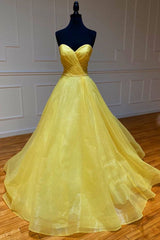 Yellow tulle sweetheart long prom dress yellow formal dress - RongMoon