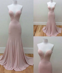 Pink sweetheart neck mermaid long prom dress, pink evening dress - RongMoon