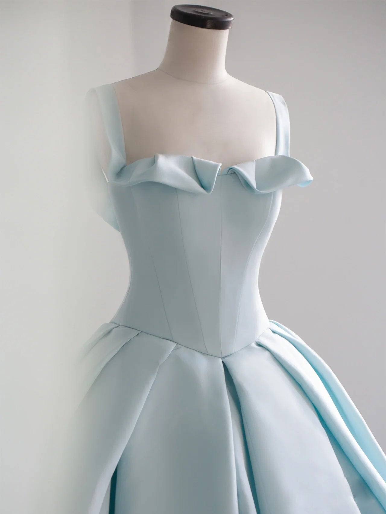 Blue satin long prom dress, blue sweet 16 dress - RongMoon