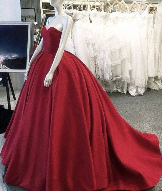 Simple red sweetheart neck red long prom gown, red evening dress - RongMoon