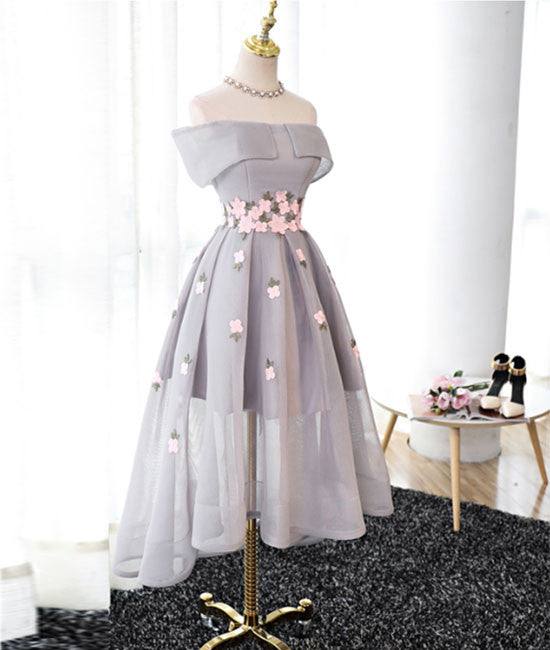 Gray Organza hight-low prom dress, gray bridesmaid dress - RongMoon