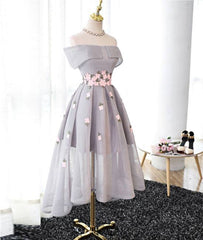 Gray Organza hight-low prom dress, gray bridesmaid dress - RongMoon
