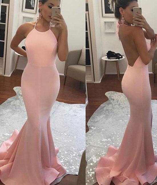 Pink mermaid long prom dress, pink formal dress - RongMoon