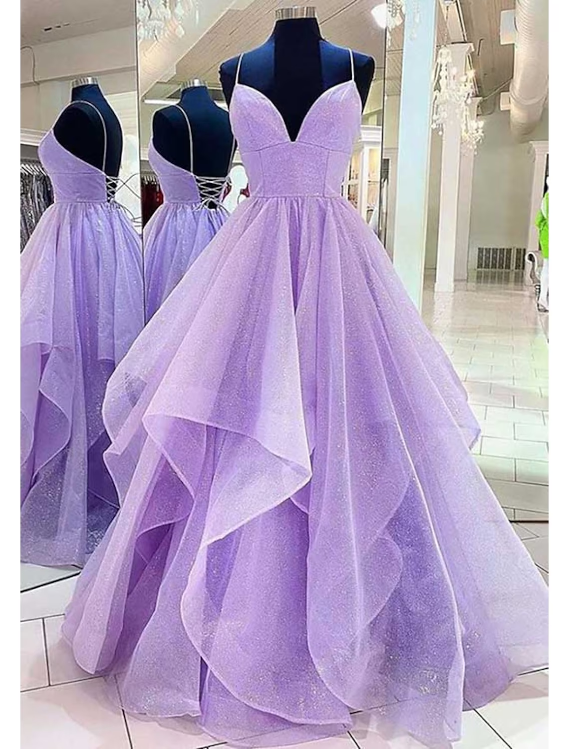 Ball Gown A-Line Prom Dresses Sparkle & Shine Dress Formal Floor Length Sleeveless Sweetheart Tulle Backless with Pleats Ruffles
