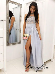 Sleeveless Lace Chiffon High Slit Long Bridesmaid Dresses - RongMoon