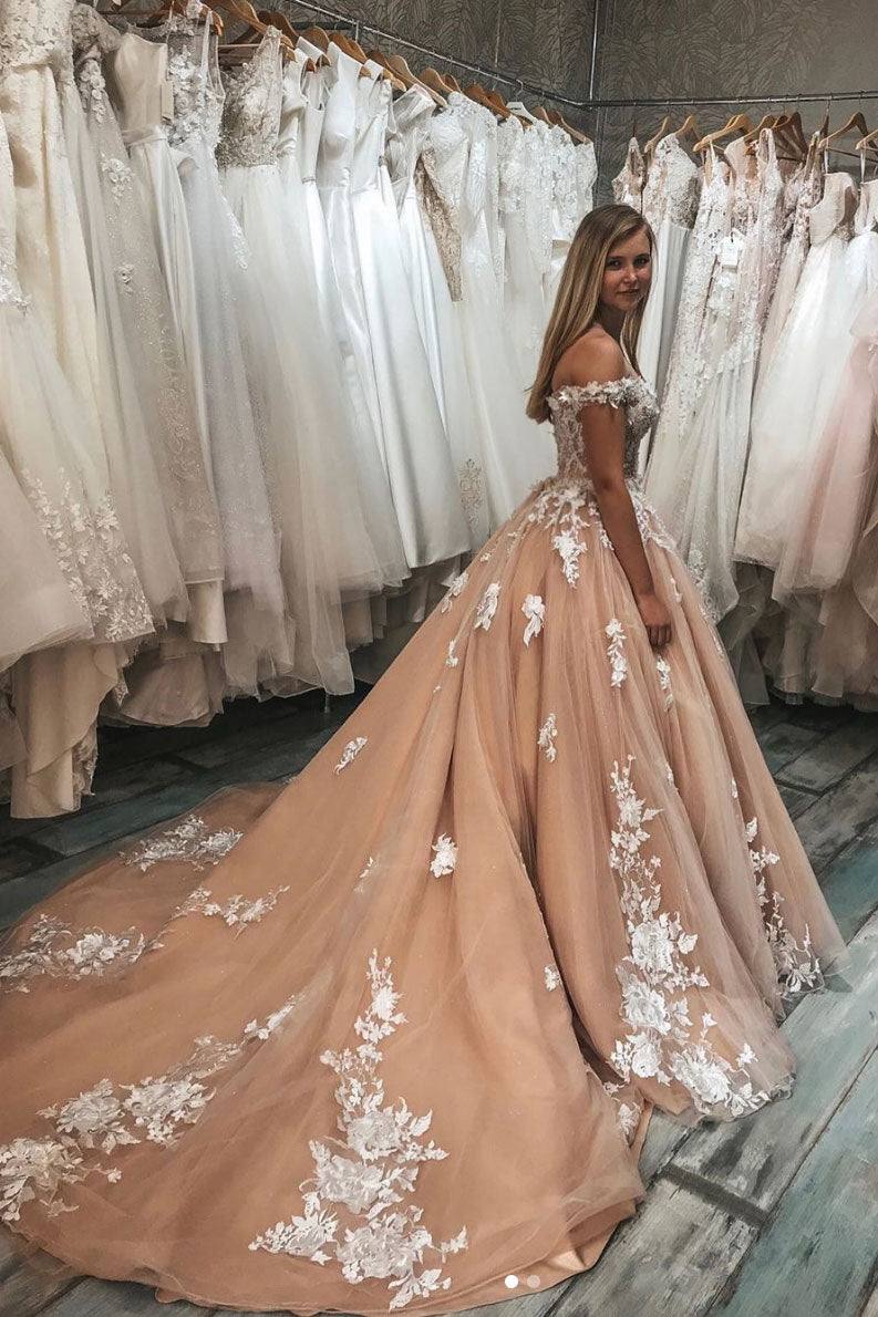 Champagne sweetheart tulle lace long prom dress champagne evening dress - RongMoon