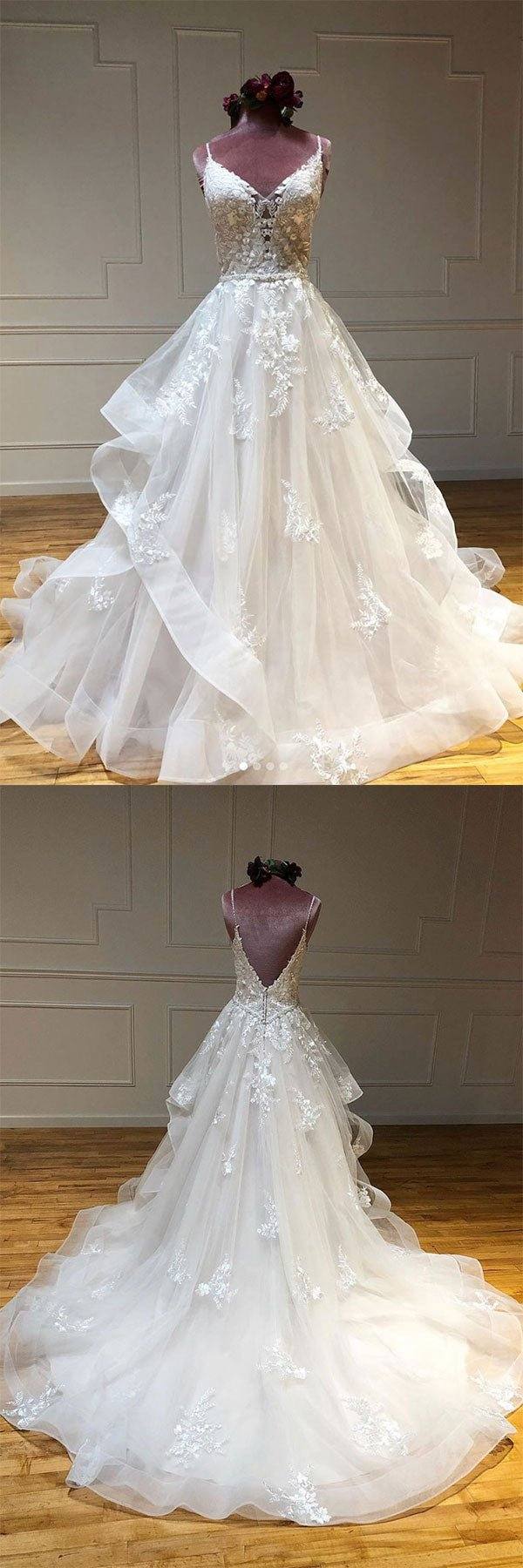 Light champagne tulle lace long prom dress lace long wedding dress - RongMoon