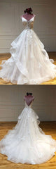 Light champagne tulle lace long prom dress lace long wedding dress - RongMoon