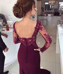 Custom Made Long Maroon Lace Prom Dresses, Formal Dresses - RongMoon