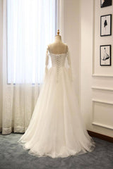 Simple white tulle long prom dress white tulle bridesmaid dress - RongMoon