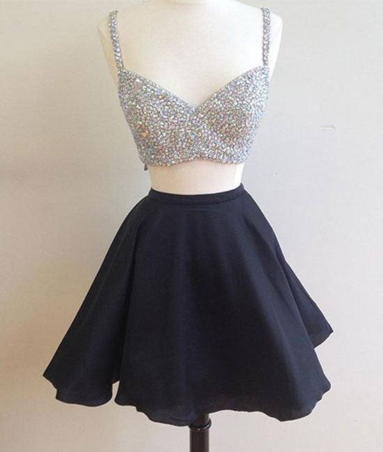 Black two pieces short prom dress, two pieces homecoming dress - RongMoon