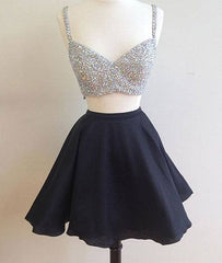 Black two pieces short prom dress, two pieces homecoming dress - RongMoon