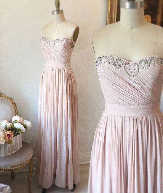 light pink sweetheart long prom dress, evening dress - RongMoon