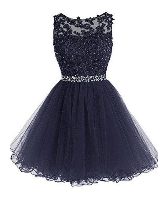 Cute lace short prom dress, lace homecoming dress - RongMoon