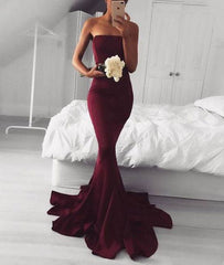 Burgundy mermaid long prom dress, burgundy evening dress - RongMoon