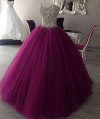 Sweetheart neck tulle burgundy prom dress, evening gown, sweet 16 dress - RongMoon