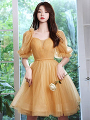 Yellow tulle short prom dress, yellow homecoming dress - RongMoon